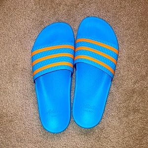Adidas adilette slides - unique aqua and orange mens 9 - worn inside only